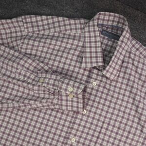 Hickey Freeman Button Down Mens XL Long Sleeve Purple Plaid Checkered Preppy Ivy